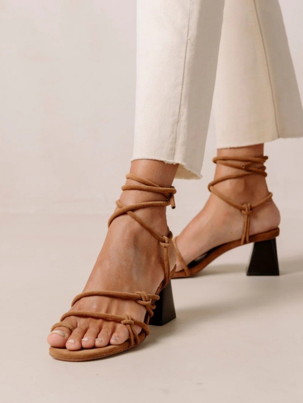 ALOHAS Strappy Lace Up Tan Block Heel Sandal